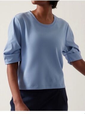 Athleta | Harlow Hybrid Tee Shirt Short Puff Sleeves Athleisure Sporty Blue XL